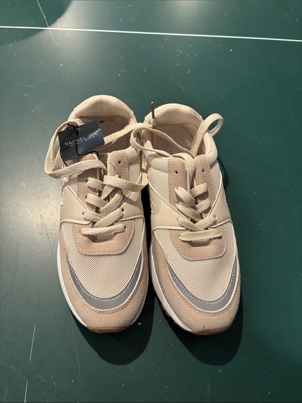 NWT Rachel Zoe Neutral Beige-Trim Lace Up Sneakers